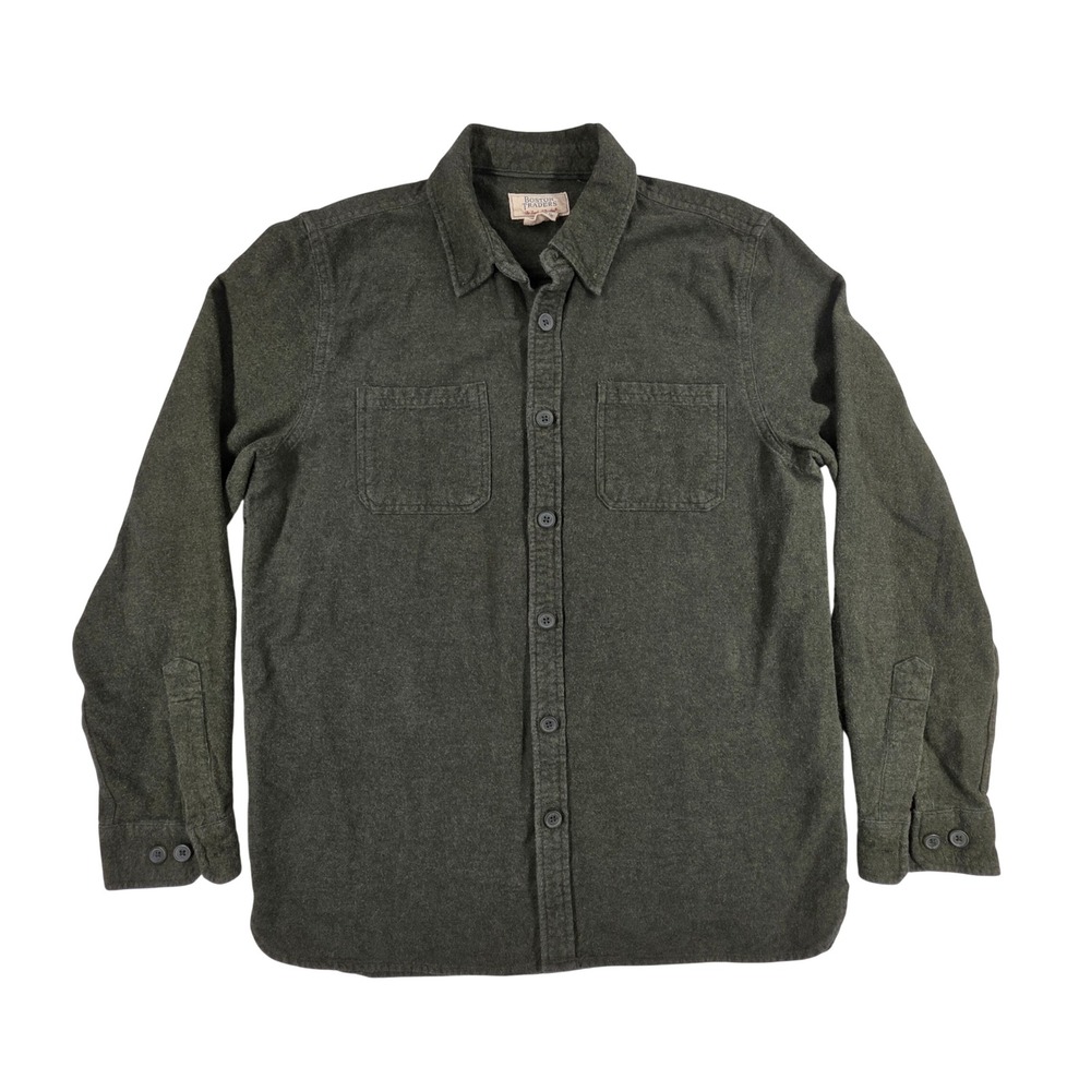 Boston Traders Mens Small Olive Green Flannel Button Down Shirt Long Sleeve